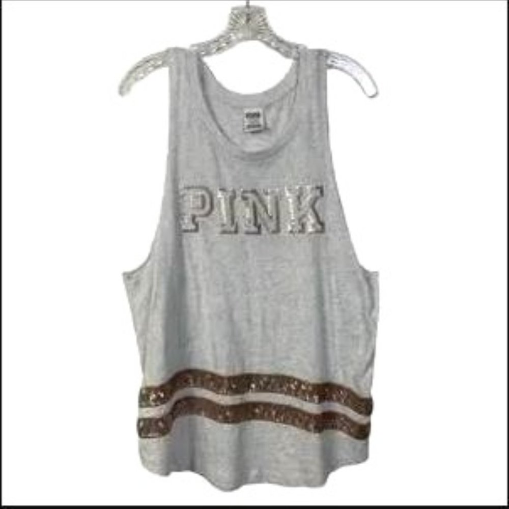 PINK VICTORIA'S SECRET Heather Gray Rose Gold Sequin Tank